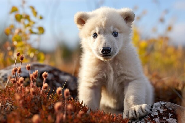 Polar bear cub outdoors