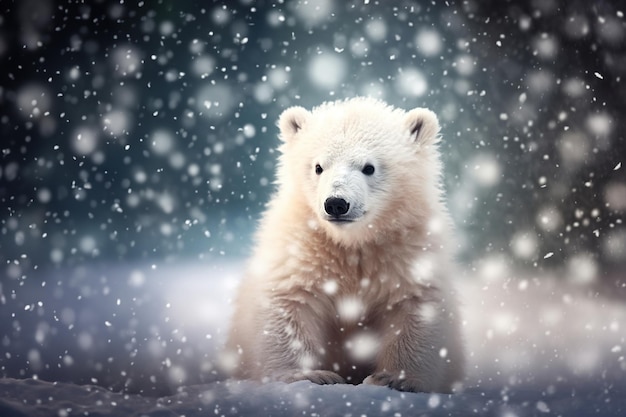 Photo polar bear cub in snow