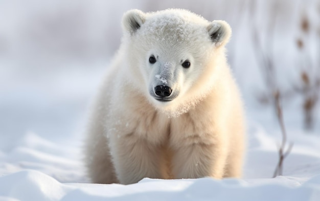 雪のツンドラのホッキョクグマの赤ちゃん AI 生成 AI