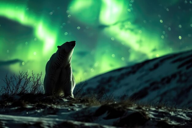 A polar bear in the ethereal glow of the Northern Lights