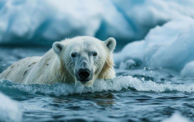 Белый медведь умело плавает в холодных арктических водах