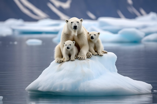 Polar Bear Family on an Iceberg