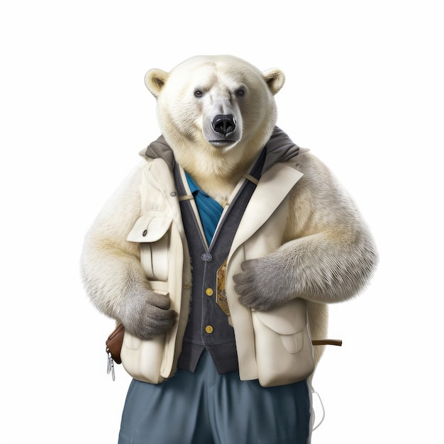 Photo polar bear in fishing outfit