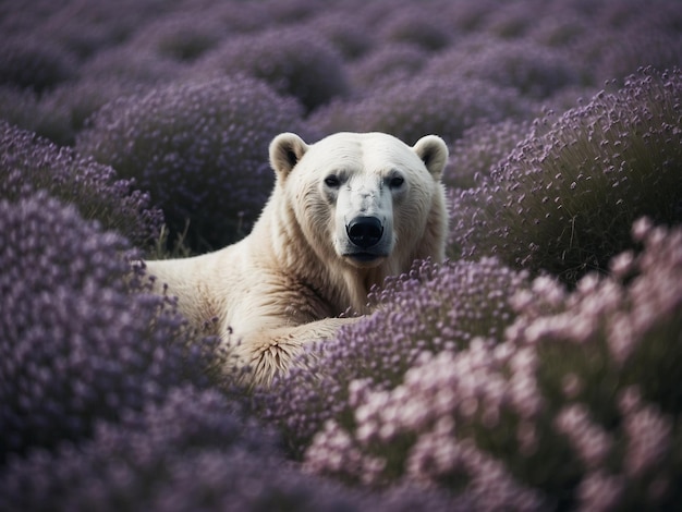 polar bear in flowers