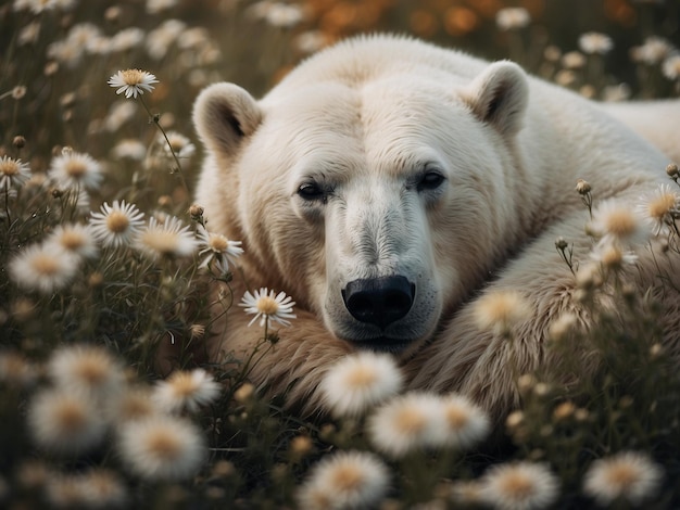 Foto orso polare in fiori