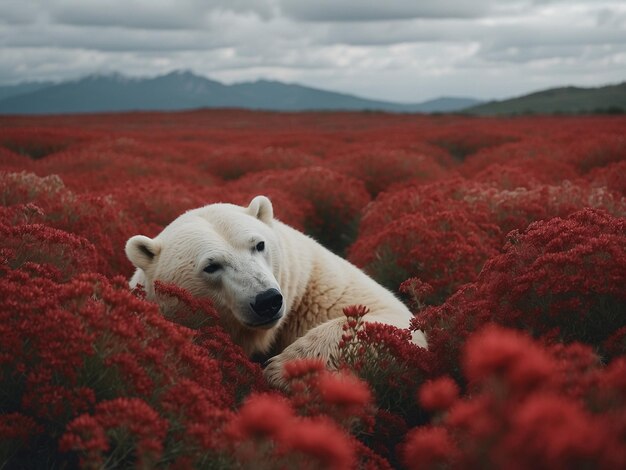 Photo polar bear in flowers