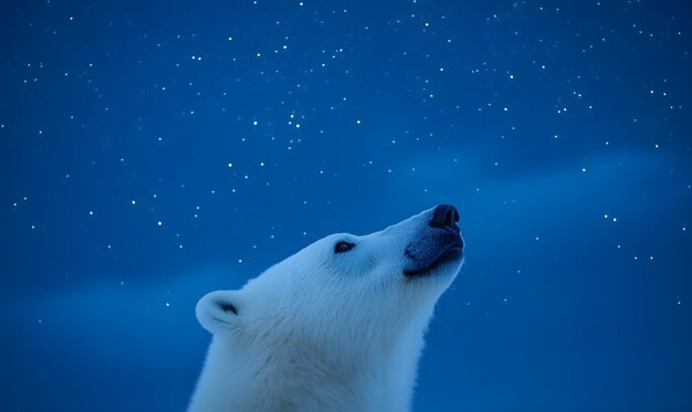 Photo polar bear gazing up at the starry arctic sky