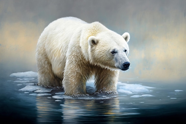 Polar Bear on Ice Arctic Wildlife Illustration Generative Ai