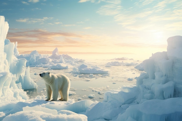 Polar bear on ice floe Melting iceberg and global warming Climate change