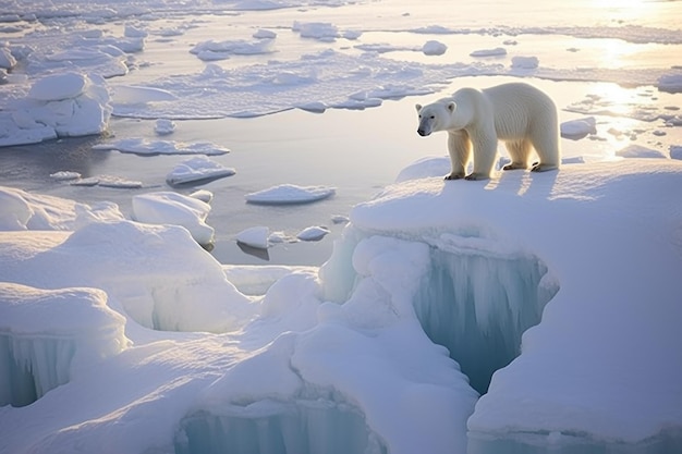 流氷上のホッキョクグマ 氷山の融解と地球温暖化 気候変動