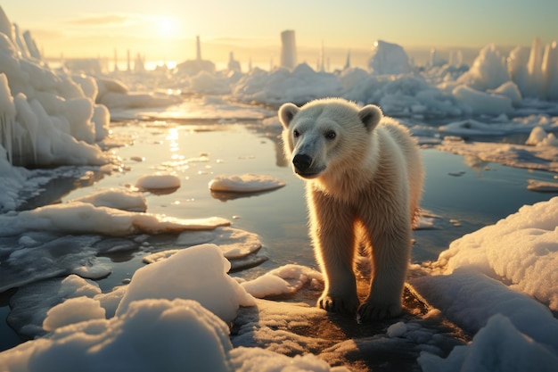 Polar bear on ice floe Melting iceberg and global warming Climate changeAI generative