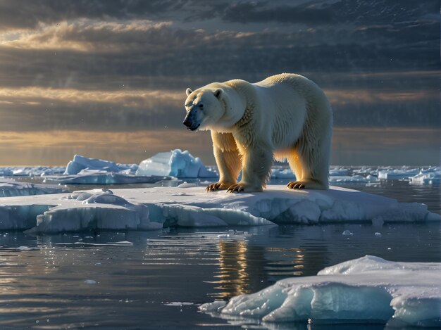 polar bear on an ice floe in the water