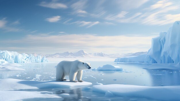 a polar bear on ice floe in the water