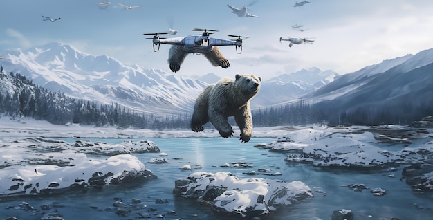 Photo polar bear in the ice polar bear in the region polar bear drones catching bear in snow