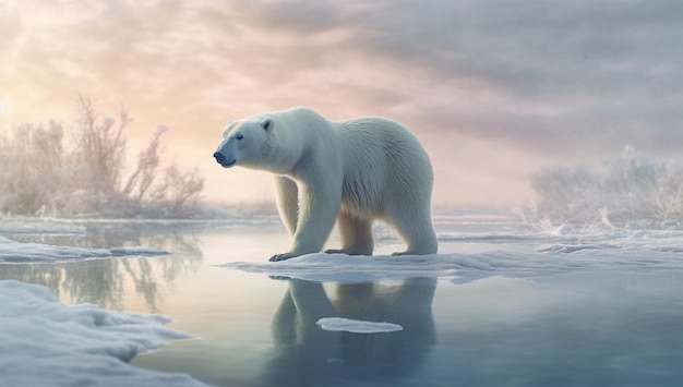 Polar bear on the ice with AI generated