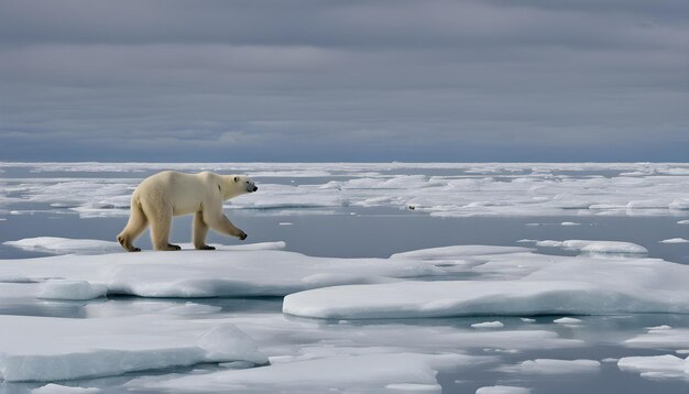 a polar bear on ice with a polar bear on the left