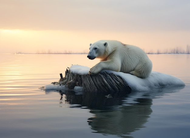 Белый медведь на фотографии изменения климата айсберга