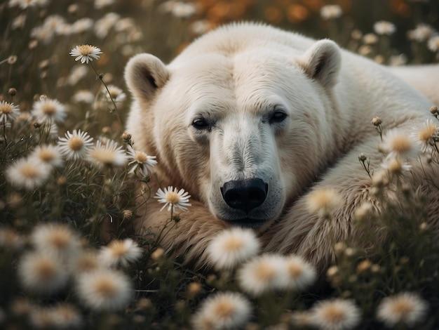 Фото Полярный медведь в цветах