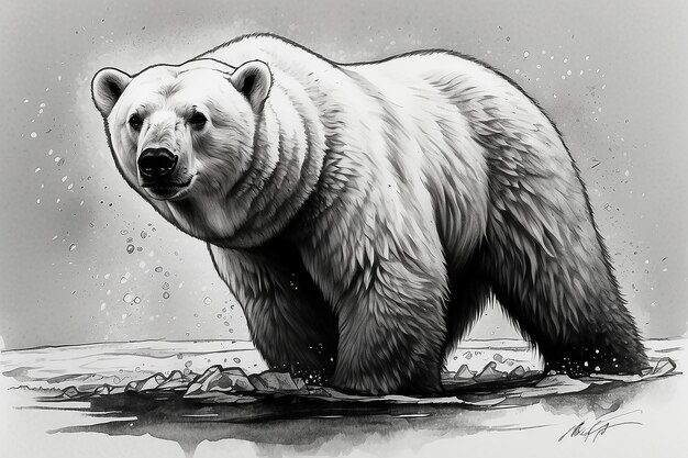 Photo polar bear ink black and white drawing