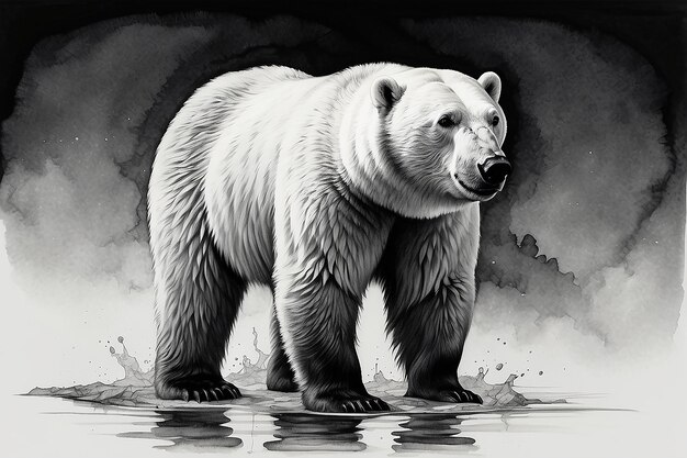 Photo polar bear ink black and white drawing