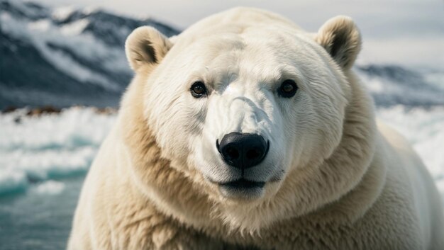 写真 北極クマは雪の中に座っている