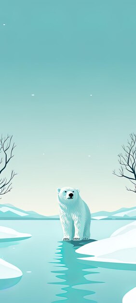 Photo a polar bear is standing in the snow in front of a forest