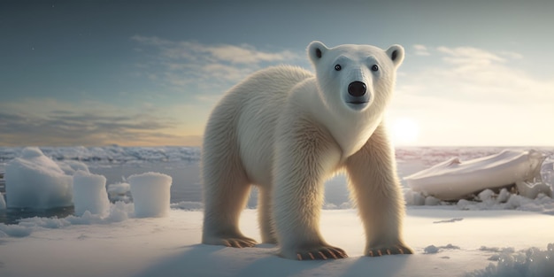 polar bear is standing in the snow