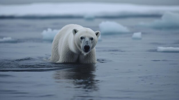 A polar bear is swimming in the water.