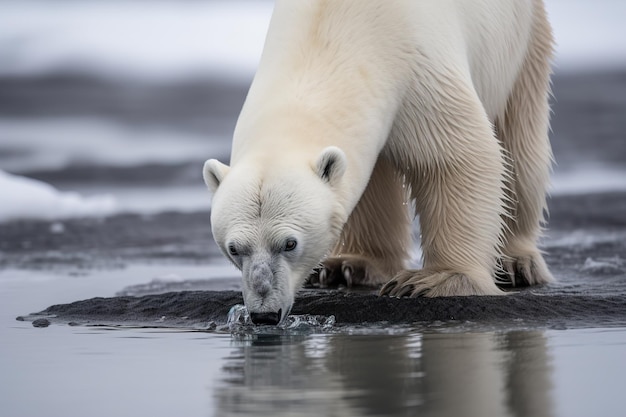 A polar bear is trying to find food while the glaciers are melting generative ai