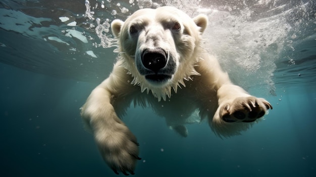 Polar bear jump into a water underwater photography Animal dive into the Depths Wild nature