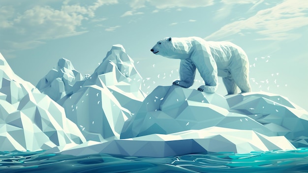 Photo polar bear on melting ice cap in 3d vectors