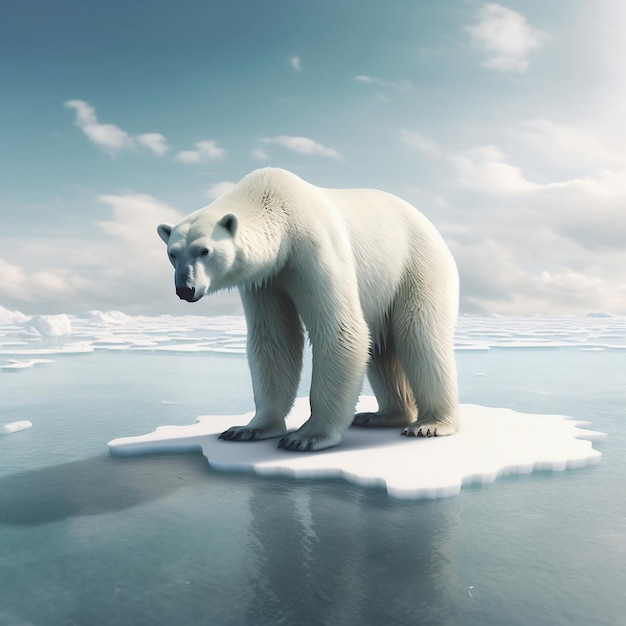 Polar Bear on Melting Ice Cap Symbol of Climate Change and Global Warming Generative AI