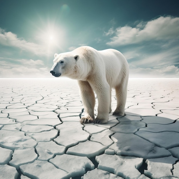 Polar Bear on Melting Ice Cap Symbol of Climate Change and Global Warming Generative AI