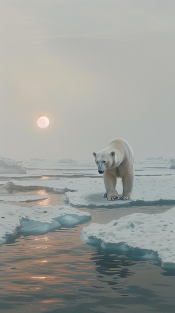 Photo polar bear on melting ice floe