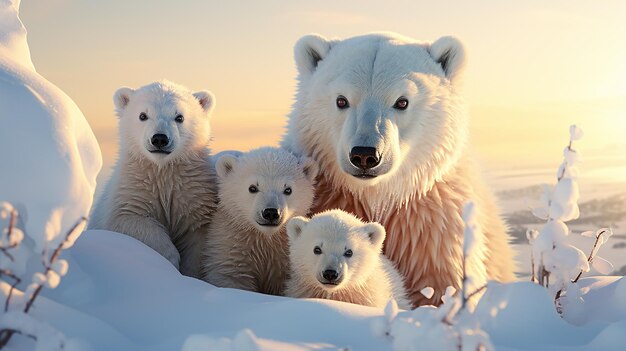 Polar Bear Mother with Cubs