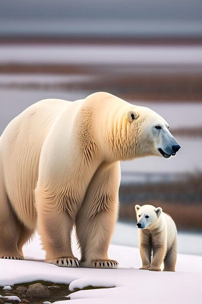 Polar bear mother with cubs