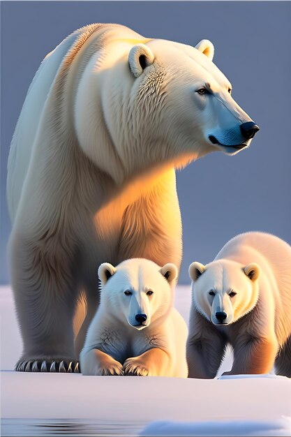 Polar bear mother with cubs