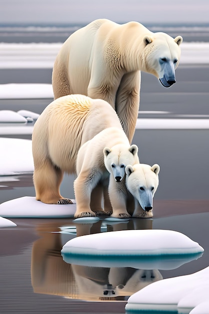 Polar bear mother with cubs