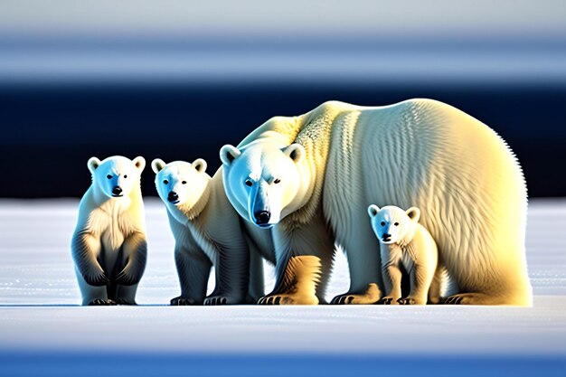 Polar bear mother with cubs