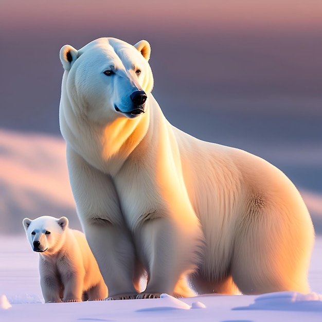 Polar bear mother with cubs