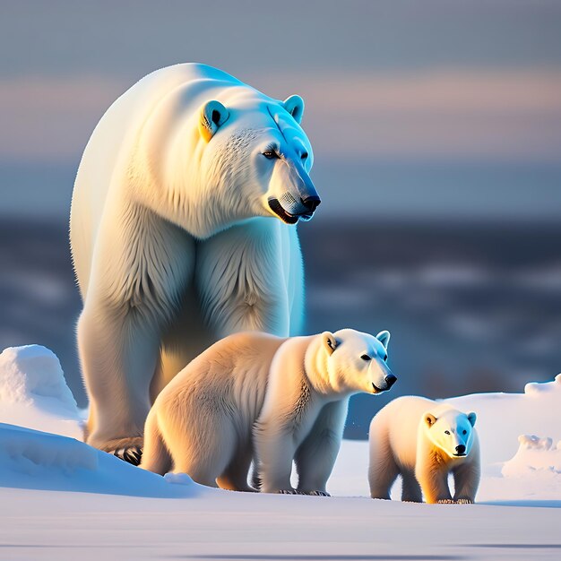 Polar bear mother with cubs