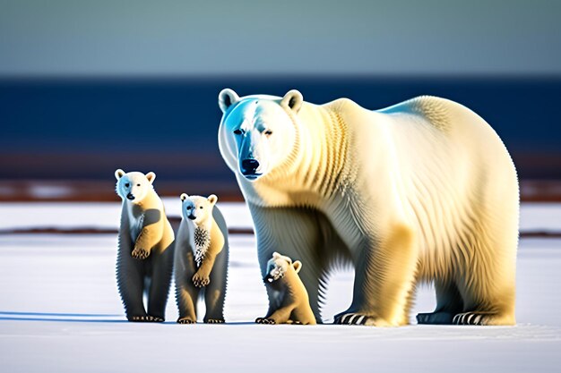 Polar bear mother with cubs