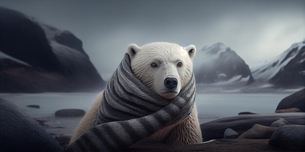 Polar bear in the mountainsGenerative Ai