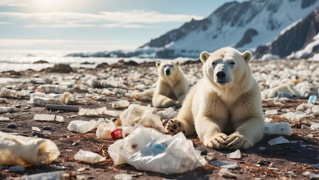 Photo polar bear in the north garbage