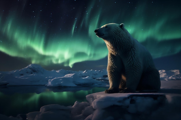 Polar Bear in North Pole in Winter