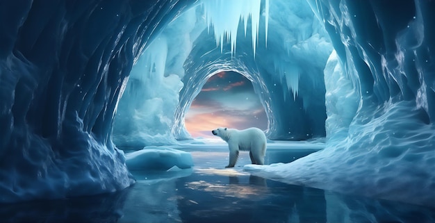 Polar Bear in North Pole in Winter