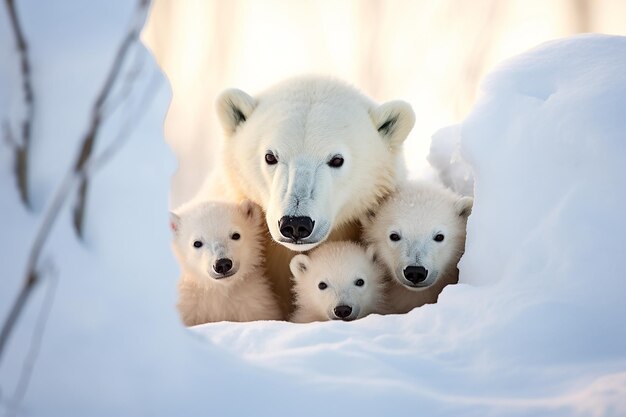 Фото Полярный медведь глотает очаровательных детенышей нежный семейный момент