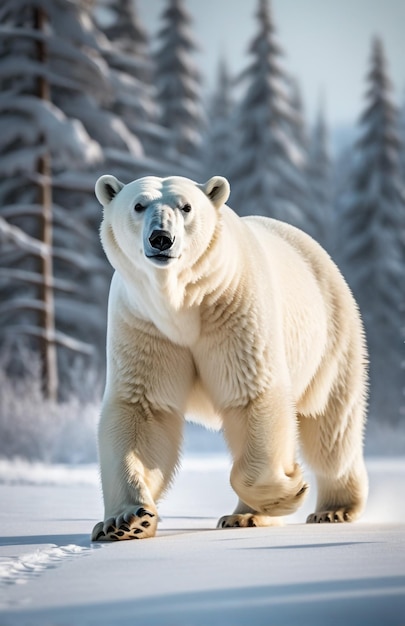 写真 背景のトラックで走る北極熊 砂漠の自然 野生生物と雪