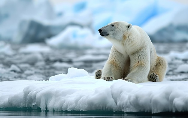 Polar bear sitting on an ice floe