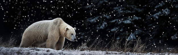 Polar bear in the snow with dark background Generative AI